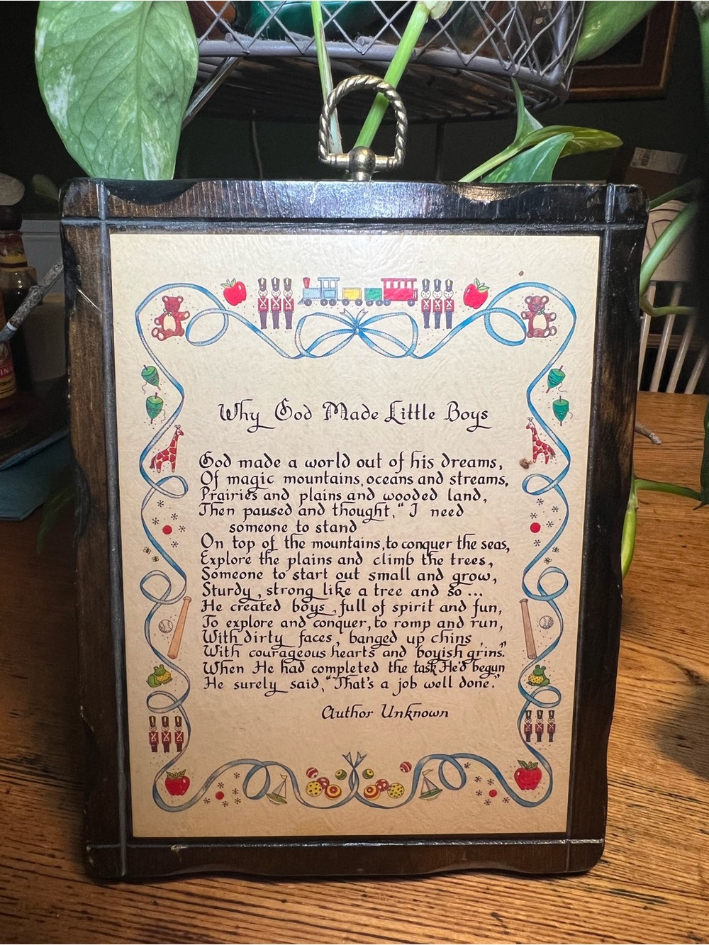 1976 Wooden Poem Wall Plaque "Why God Made Little Boys" Vintage 9x7